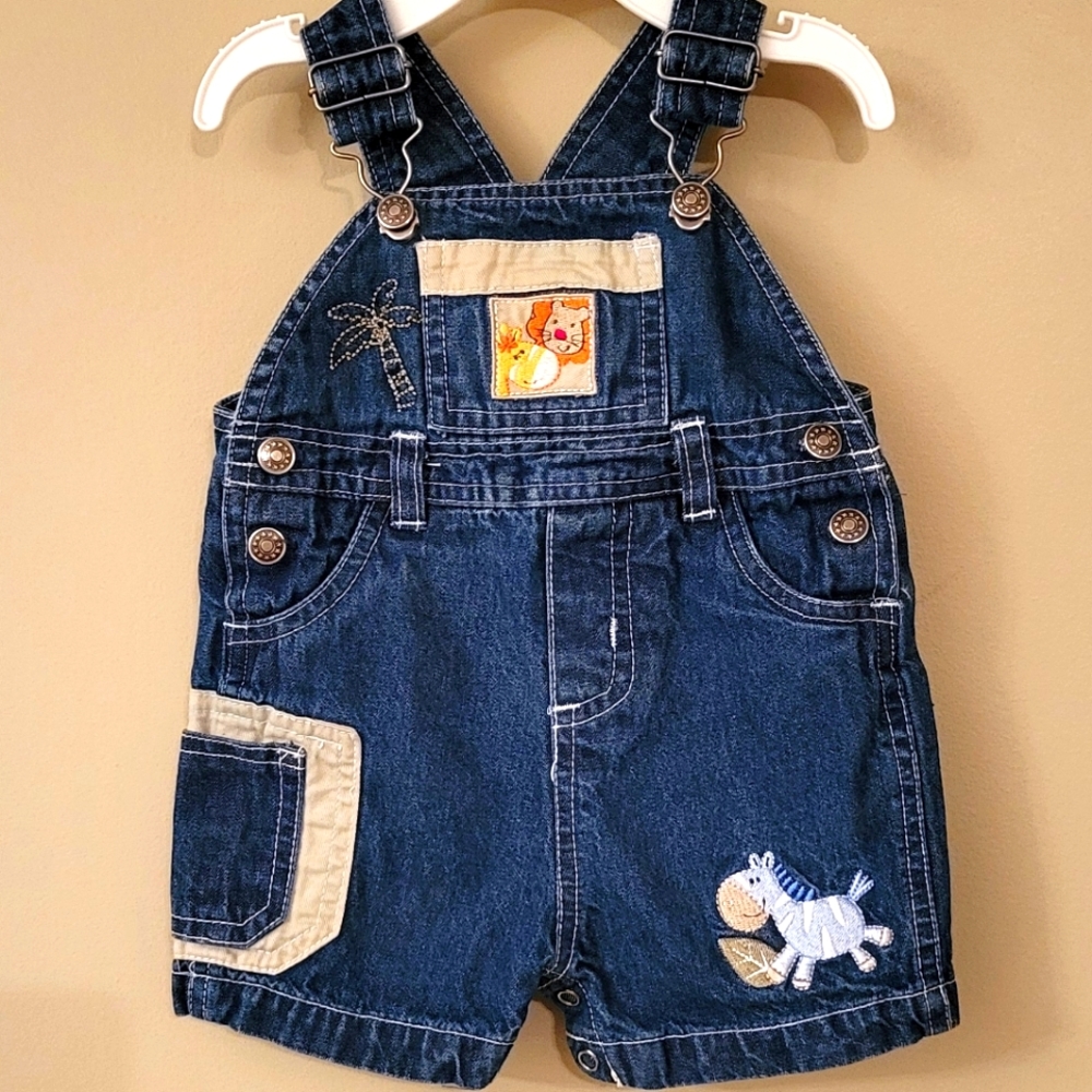 Embroidered denim shortalls
